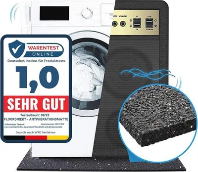 Produktbild von Antivibrationsmatte aus Gummi für Waschmaschinen, Trockner und Fitnessgeräte | 60 x 60 x 1 cm