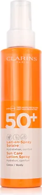 Zdjęcie produktu dla Clarins Sun Care Body Lotion Spray UVA/UVB 50+, Emulsja z filtrem przeciwsłonecznym, Ciało, Butelka, Nawilżający, Skóra uniwersalna, 150 ml
