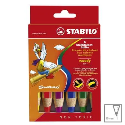 Obrázok produktu pre Pastelka, akvarel a voskovka - STABILO woody 3 v 1 - balenie 6 rôznych farieb