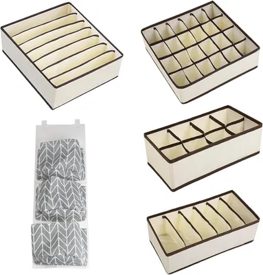 4er-Set Schubladen-Organizer, faltbar, Vliesstoff, beige