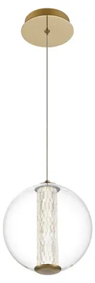 Zdjęcie produktu dla Żyrandol LED ATOMO szczotkowany złoto-przezroczysty 9W Ciepła biel 756lm szkło wym:176,5x22x22cm IP20 Quintiesse