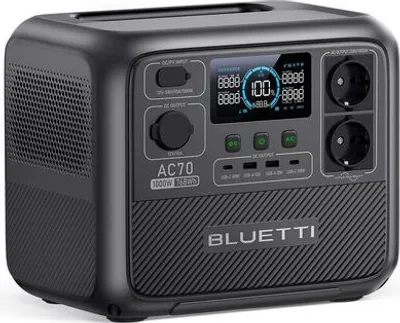 Produktbild von BLUETTI Stromerzeuger AC70 768Wh/1000W Tragbarer Power Station, 1,00 in kW, (Packung, LiFePO4 Akku-Zelle), 2000W Power Lifting für Haus, Camping, Notfall
