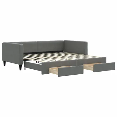 Produktbild von vidaXL Tagesbett Ausziehbar mit Schubladen Dunkelgrau 100x200 cm Stoff