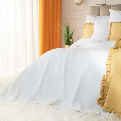 Obrázek produktu pro MARKIZETA SAVONA Dekorativní přehoz na postel s volánem, 220x240cm, barva 011 bílá SAVONA/NAP/011/220240/1