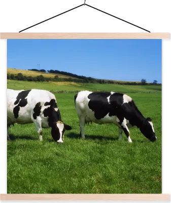 Produktbild von MuchoWow® Textilposter Kuh - Tiere - Gras 40x40 cm mit holzfarbenen Rahmen - Posterleiste