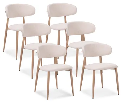Produktbild von 6er Set Esszimmerstuhl Stoff Beige - Beine Helle Eichenholz-Optik - LEA