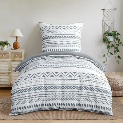 Produktbild von Bettwäsche-Set 155x220 cm Boho Grau mit Kissenbezug 80x80 cm, Mikrofaser, bügelfrei, 2-teilig