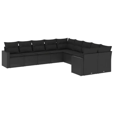Produktbild von Modulares Garten-Sofa-Set, 10-teilig, für Terrasse & Balkon, aus schwarzem Poly Rattan, mit abnehmbaren, waschbaren Kissen, UV-beständig