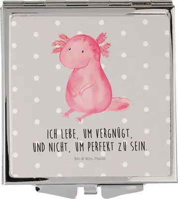 Produktbild von Mr. & Mrs. Panda Klappbarer Spiegel Axolotl Niedlich - Grau Pastell - Geschenk, Kosmetikspiegel, Lebensweisheit, Kleiner, Liebe, Klappspiegel, Fröhlich, Weisheit, Frauen