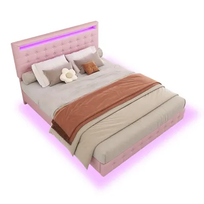 Produktbild von Polsterbett in schwebender Optik (140x200 cm), Doppelbett mit LED-Beleuchtung und Lattenrost, Kunstleder
