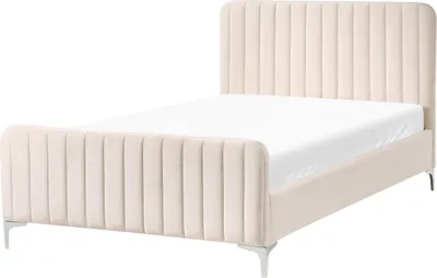 Produktbild von BELIANI Polsterbett Hellbeige Samtstoff mit Lattenrost 120 x 200 cm Hohes Gestepptes Kopf- und Fußteil Modern Glam Doppelbett Schlafzimmer Ausstattung