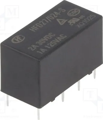 Produktbild von 1x Relais: elektromagnetisch 1A/125VAC  USpule : 24VDC  2A HFD27/024-S Elektromagn