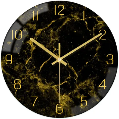 Obrázok produktu pre Čierna zlatá mramorová nástenná hodina 30 cm - Tichý quartz hodiny