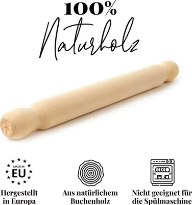 Produktbild von tuuli Profi Pizzateigroller Pizzaroller Teigroller Rollholz Nudelholz aus Buchenholz 40 cm