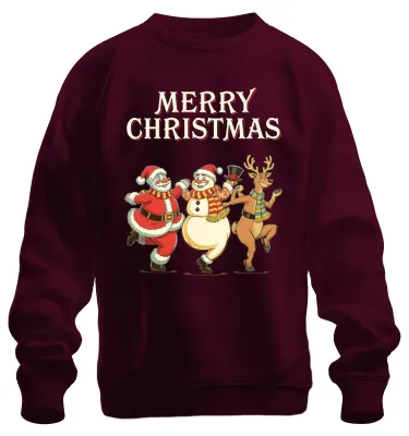 Produktbild von MERRY CHRISTMAS Weihnachtsmann Schneemann Rentier tanzend Sweatshirt Pullover, Burgundy, S