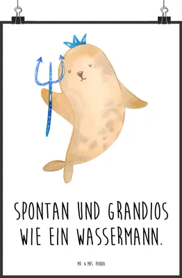 Produktbild von Mr. & Mrs. Panda Bild Sternzeichen Wassermann DIN A0 - Weiß - Geschenk, Meermann, Meer, Geburtstag Februar, Wandschmuck, drucke, wanddeko, Nix, Wandbild, Januar