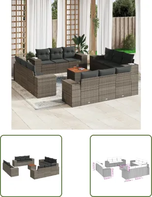 Produktbild von The Living Store 13-tlg. Garten-Sofagarnitur mit Kissen Grau Poly Rattan