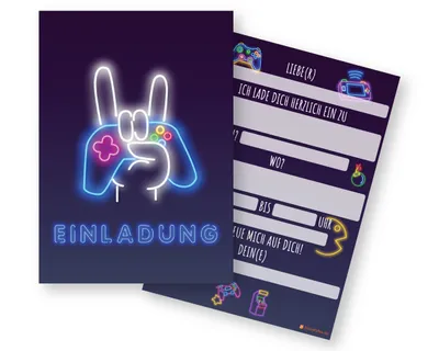 Produktbild von Friendly Fox Gaming Einladung, 12 Einladungskarten Kindergeburtstag Junge Mädchen, DIN A6 Geburtstag Spieleabend LAN Party Zocker
