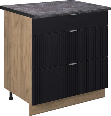 Produktbild von Küchenunterschrank Vicco Fame-Line Schwarz gestreift 80 cm mit 3 Schubladen, AP Anthrazit, Model 50907