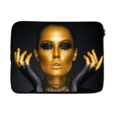 Produktbild von MuchoWow® Laptop Hülle 15 Zoll Frau - Porträt - Gold - Luxus - Schwarz Laptoptasche - Laptoptasche - Sleeve - Rundum-Schutz