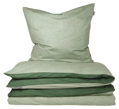 Produktbild von SCHIESSER Bettwäscheset Doubleface | Unifarben | Renforcé | 2-teilig | 100% Baumwolle | Angenehm weich & glatt | YKK-Reißverschluss | 135x200 cm + 80x80 cm | Grün