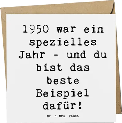 Produktbild von Mr. & Mrs. Panda Grußkarte Spruch 1950 Geburtstag - Weiß - Geschenk, Jubiläum, Jahrgang, Glückwunsch, Happy Birthday, faltkarte, Klappkarte, Alter, doppelkarte
