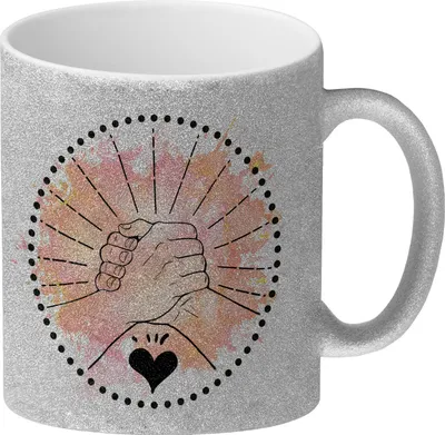 Produktbild von Freundschaft Glitzer-Kaffeebecher in orange mit tollem Spruch