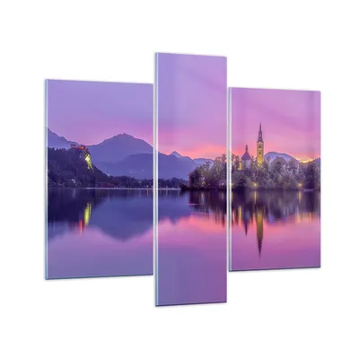 Produktbild von Bilder auf glas - Landschaft Berg See Kirche - 95x80cm - Glasbilder - Wandbilder - Kunstdruck - zum Aufhängen bereit - Wanddekoration aus Glas - Glas Bilder - Wandbild auf Glas - GCB95x80-3208