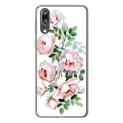 Produktbild von MuchoWow® Handyhülle Schutzhülle Hülle für Huawei P20 Aquarell - Rosen - Blumen Silikon Softcase Handy Hülle - Hardcover