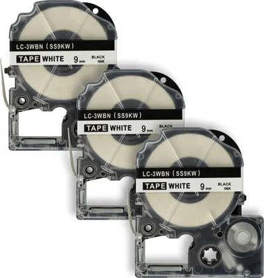 Produktbild von vhbw 3x Schriftband-Kassette Ersatz für Epson SS9KW, LC-3WBN für Etiketten-Drucker 8m x 9mm Schwarz auf Weiß