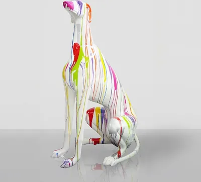Produktbild von Casa Padrino XXL Deko Skulptur Windhund Weiß / Bunt H. 180 cm - Riesige Garten Deko Figur