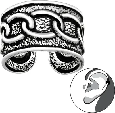 Produktbild von Ear Cuff 925 Sterling Silber oxidiert Ohrklemme mit Kettenmuster