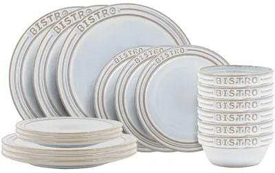 Produktbild von Cosy & Trendy Geschirrset Bistro Vintage White 18-teilig / 6 Personen - 6 Speiseteller, 6 Frühstücksteller & 6 Schalen
