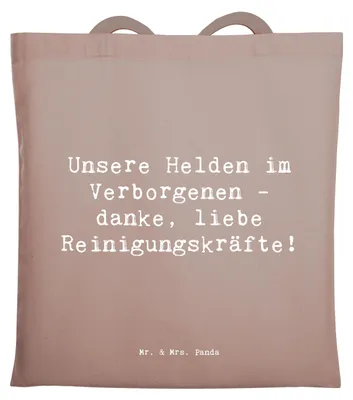 Produktbild von Mr. & Mrs. Panda Tote Bag Spruch Reinigungskraft Helden - Braun Pastell - Geschenk, besondere Momente, Uni Tasche, Aufmerksamkeit, Hygienearbeit, Schultasche, danke