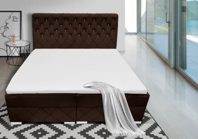 Produktbild von Boxspringbett CARMEN 140 cm x 200 cm Amor Velvet 01 Dunkelbraun Bett mit zwei Bettkästen und H2 Matratze,Komplett-Set mit Matratze und Topper, Doppelbett, Polsterbett mit Kristalle