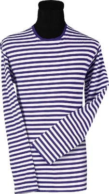 A long-sleeved striped shirt displayed on a mannequin.