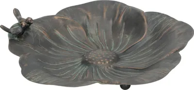 Produktbild von Vogeltränke Metall Ø34cm H7,5cm Vogelbad Wasserstelle 2Vögel bronze Lotusblüte