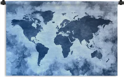 Produktbild von MuchoWow® Wandteppich Wandbehang Weltkarte - Farbe - Blau 150x100 cm Tapisserie Dekoration Wandtuch - Waschbar - Tapisserien - Wand-Decke