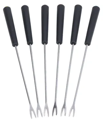 6 Edelstahl-Fonduegabeln mit Farbcodierung, 23 cm