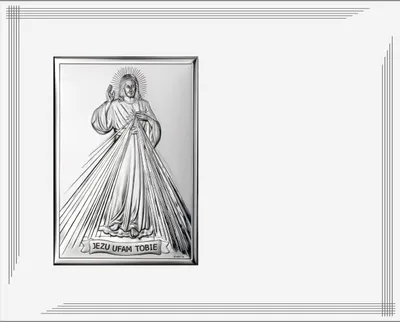 Produktbild von Jesus, ich vertraue auf dich, silbernes modernes Gemälde auf weißer Tafel, 25 x 20 cm | Größe: 25 x 20 cm | Artikelnummer: VL883BI