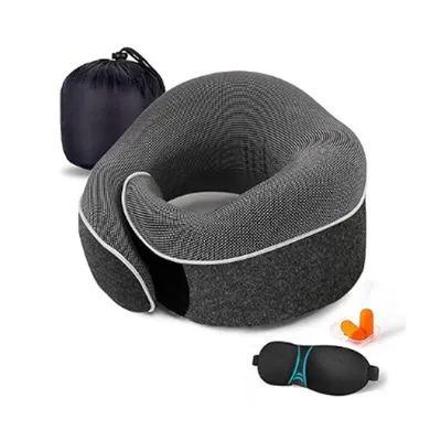 Produktbild von Kissen Flugzeug Reisekissen, Verbessertes Nackenkissen Flugzeug Aus 100% Memory Foam, Flugzeug Kissen, Set Mit 3D-Konturierten Augenmasken
