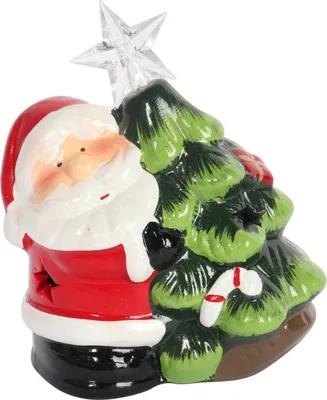 Zdjęcie produktu dla Ozdoba świąteczna ceramiczny MIKOŁAJ z choinką LED 12.5 cm