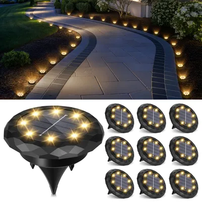 Productafbeelding van 10 stuks solarlampen tuin, zonne-grondverlichting, IP65 waterdicht, warmwit