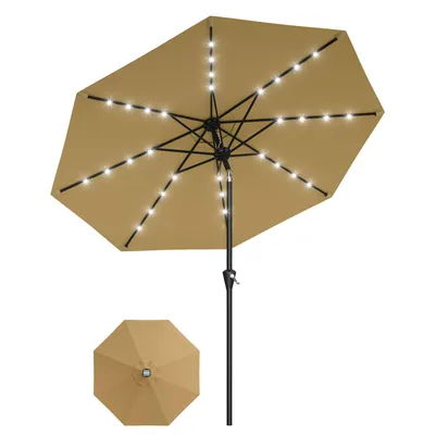 Produktbild von Sonnenschirm mit LED Ø300cm Marktschirm mit Kurbel Neigbar Gartenschirm Sonnenschutz Terrassenschirm ohne Ständer UV 40+, Khaki