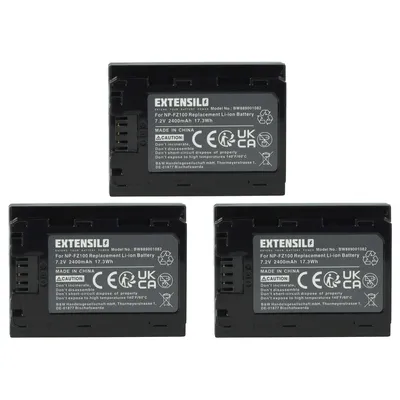 Produktbild von EXTENSILO 3x Akku kompatibel mit Sony Alpha ILCE-7RM3, ILCE-7M4, ILCE-7RM4, ILCE-9M2, ILCE-9, ILCE-7SM3, ILCE-7M5 Kamera (2400 mAh, 7,2 V, Li-Ion)