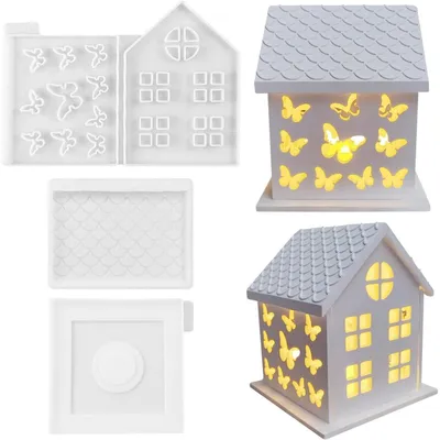Productafbeelding van 3D siliconen mal voor huisvormige kaarsenhouder, gietvorm voor handwerk, gips, kaarsen, zeep, taarten, decoratie
