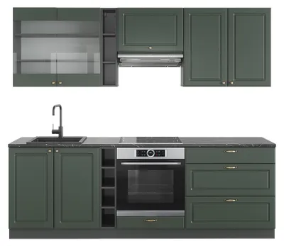 Produktbild von Küchenzeile Vicco Fame-Line Grün-Gold Landhaus/Anthrazit 235 cm , AP Anthrazit, Model 42154