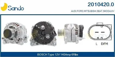 Produktbild von SANDO 2010420.0 Lichtmaschine Generator LiMa 140A 12V für VW Golf IV Schrägheck (1J1) GOLF VI (5K1) Golf V Schrägheck (1K1) POLO (9N) Polo Schrägheck
