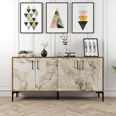 Obrázek produktu pro Skye Decor, Kiev 160 - ořech, bílý mramor, konzola, ořech, 100 % MELAMÍNEM POVLÁKNĚNÁ DESKA, 160 x 35 x 78 cm