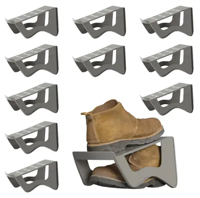 Image de Lot de 10 range-chaussures Vigevee, range-chaussures peu encombrant gris foncé, organiseur de chaussures antidérapant pour le couloir, la chambre et l'armoire